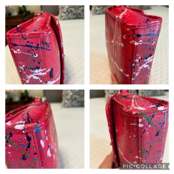 Vintage Coach Court Red Custom Paint Splatter Shoulder Bag Satchel Pollock-esque - Picture 12 of 13